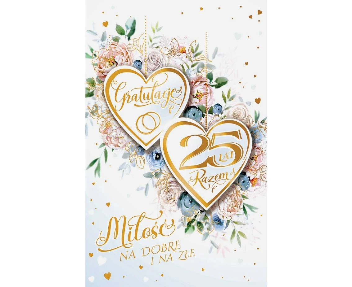 Card 25th Wedding Anniversary, Two Hearts, 13x20.5 cm